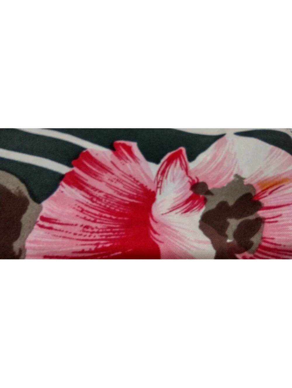 Vintage Forrest Green Silk Scarf Orange Flowers Pink Brown Floral White Stripes